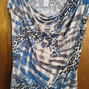 Stylish Blue and Gray Leopard Print Blouse